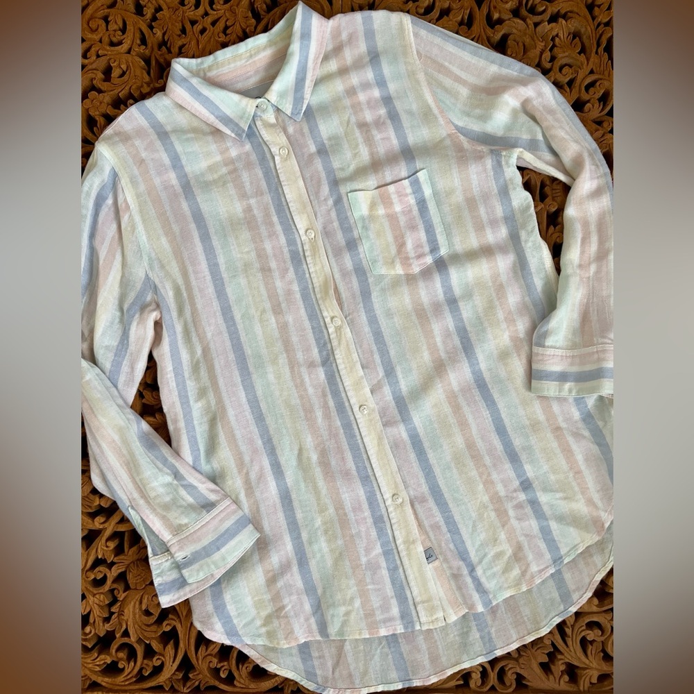 Rails Shirt Charli Mandalay Stripe Button Down Pastel Rainbow Linen Blend L Prep - Picture 2 of 7